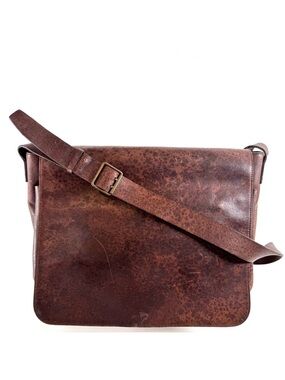 GAP Distressed Leather Messenger Bag Brown Crossbody Vintage Patina